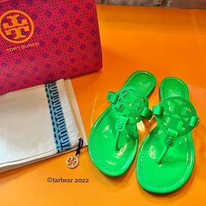 Tory Burch Neon Green Patent Leather Miller Sandals